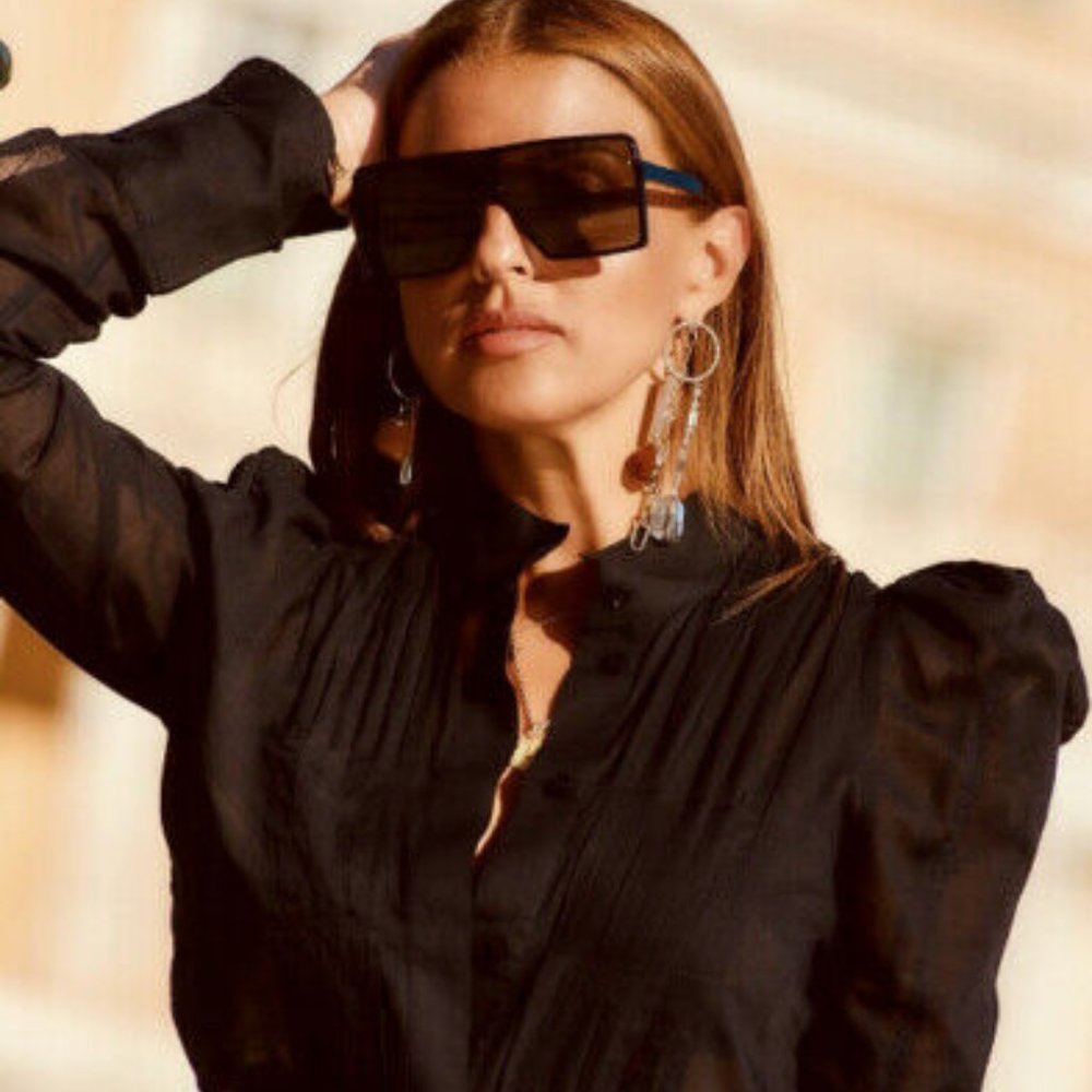 H&M Studio Collection Puff-sleeved airy cotton buttons up black blouse 4 Small